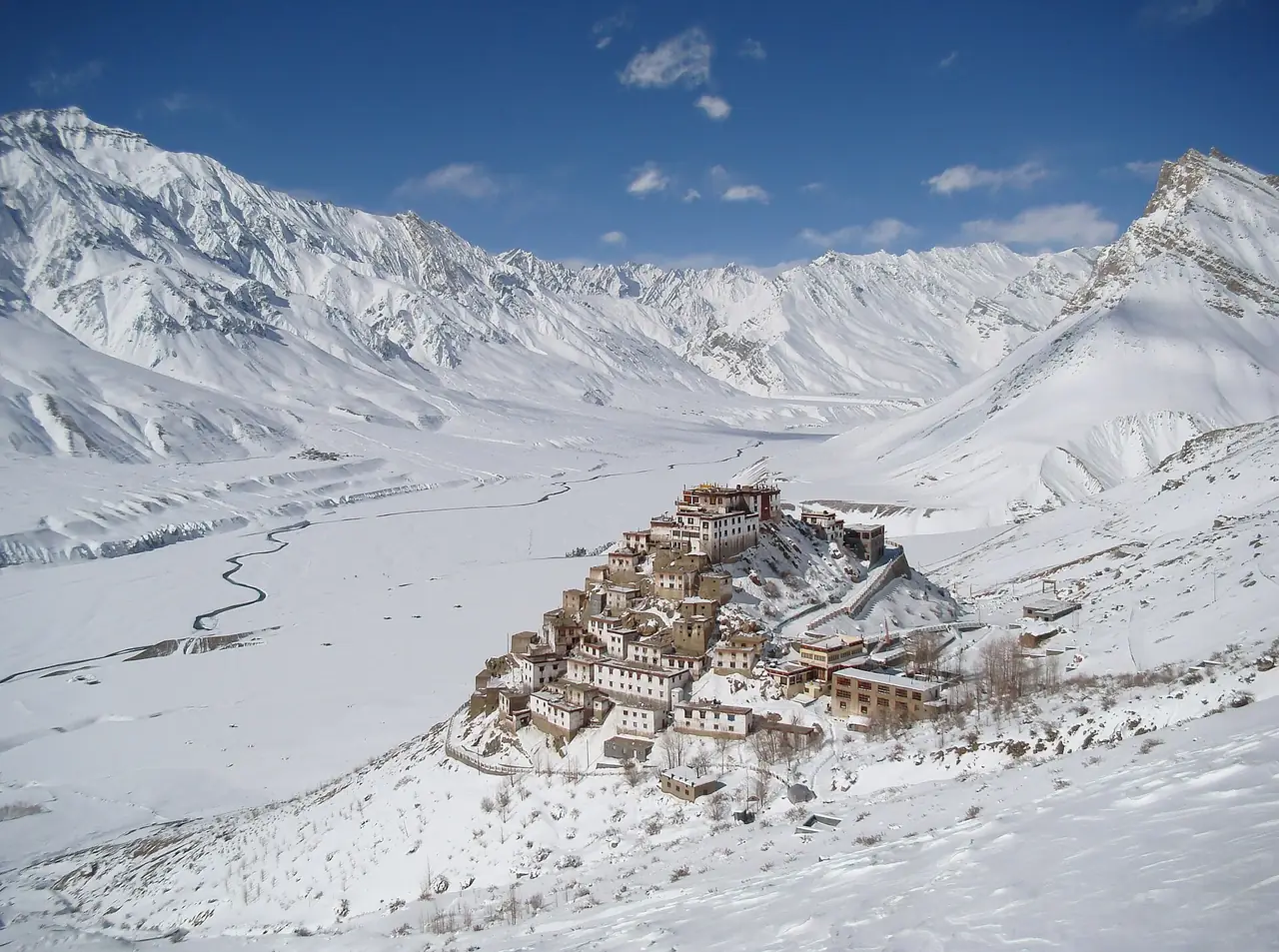 Key Monastery above the snow-covered Spiti valley