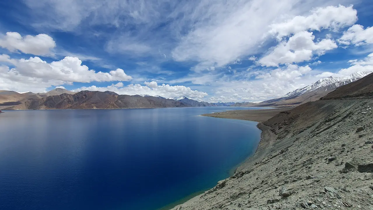 Deep blue water of Pangong Tso