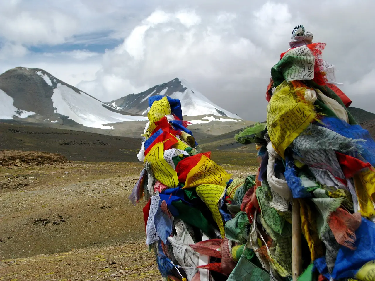 Prayer flags on a high pass in Ladakh