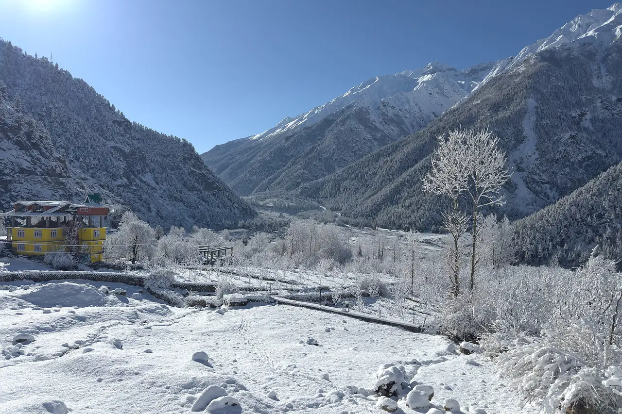 The Sangla valley in Kinnaur under fresh snow