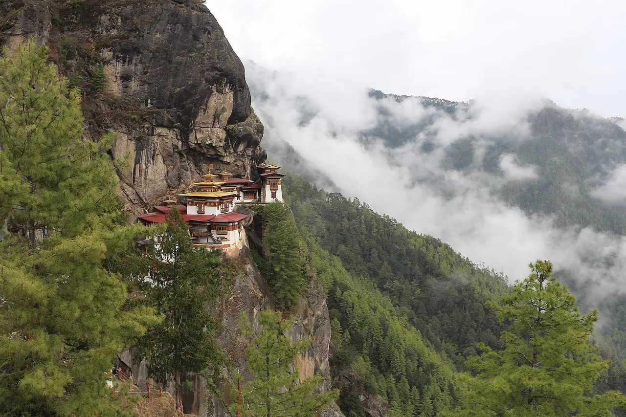 Mist drifting around Taktsang Monastery